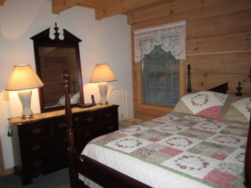 Cable TV, Hot tub, trash pick up, Two queen-size beds includes linens, bathroom shower/tub & two sinks, hairdryer, towels & wash clothes, kitchen includes range, refrigerator, microwave, toaster, coffeemaker | Highland Glade Cabin Rentals | Gatlinburg, TN